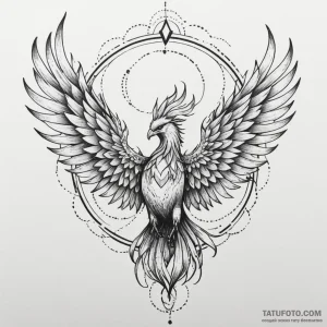 Quartz phoenix beneath iron sky, ink illustra... - эскиз тату (№1750306467_1, 19.06.2025 04:14) — Tatufoto.com