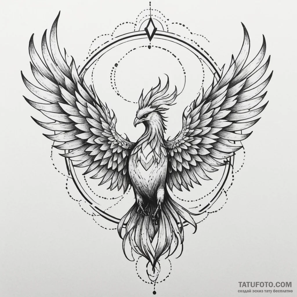 Quartz phoenix beneath iron sky, ink illustra... - эскиз тату (№1750306467_1, 19.06.2025 04:14) — Tatufoto.com