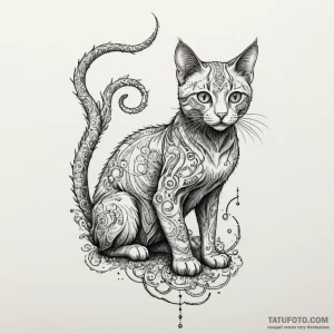 Cat with biomechanical limbs, artistic tattoo... - эскиз тату (№1750306539_1, 19.06.2025 04:15) — Tatufoto.com