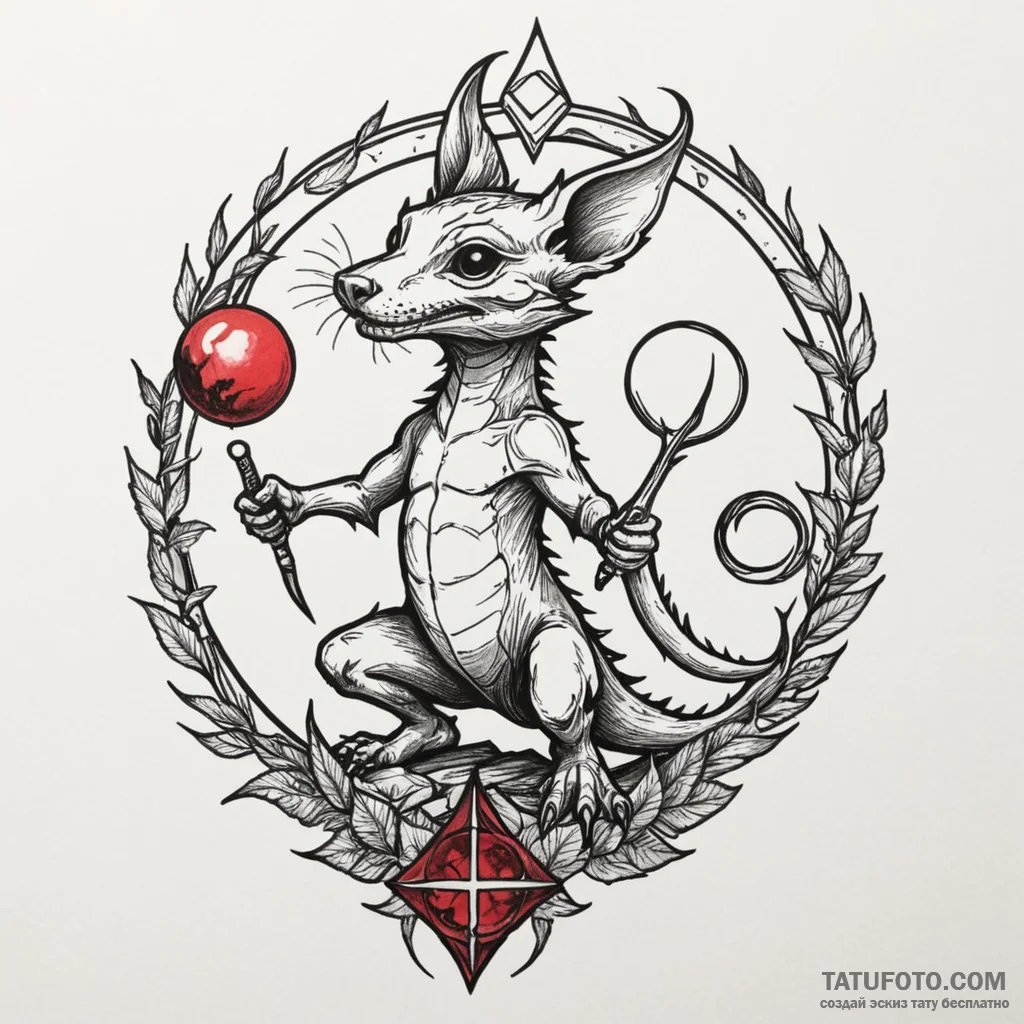 Kobold figure beneath crimson moon, tattoo fl... - эскиз тату (№1750306900_0, 19.06.2025 04:21) — Tatufoto.com