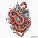 Coral serpent slithering through ruins, tatto… — эскиз тату (№1750308151_0, 19.06.2025 04:42) — Tatufoto.com
