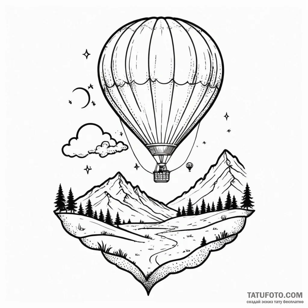 A whimsical hot air balloon festival over rol... - эскиз тату (№1750308223_1, 19.06.2025 04:43) — Tatufoto.com
