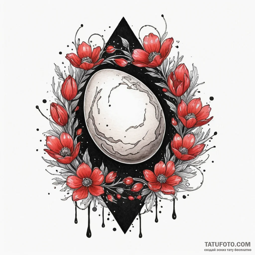 Quail egg beneath spectral bloom, artistic ta... - эскиз тату (№1750308368_0, 19.06.2025 04:46) — Tatufoto.com
