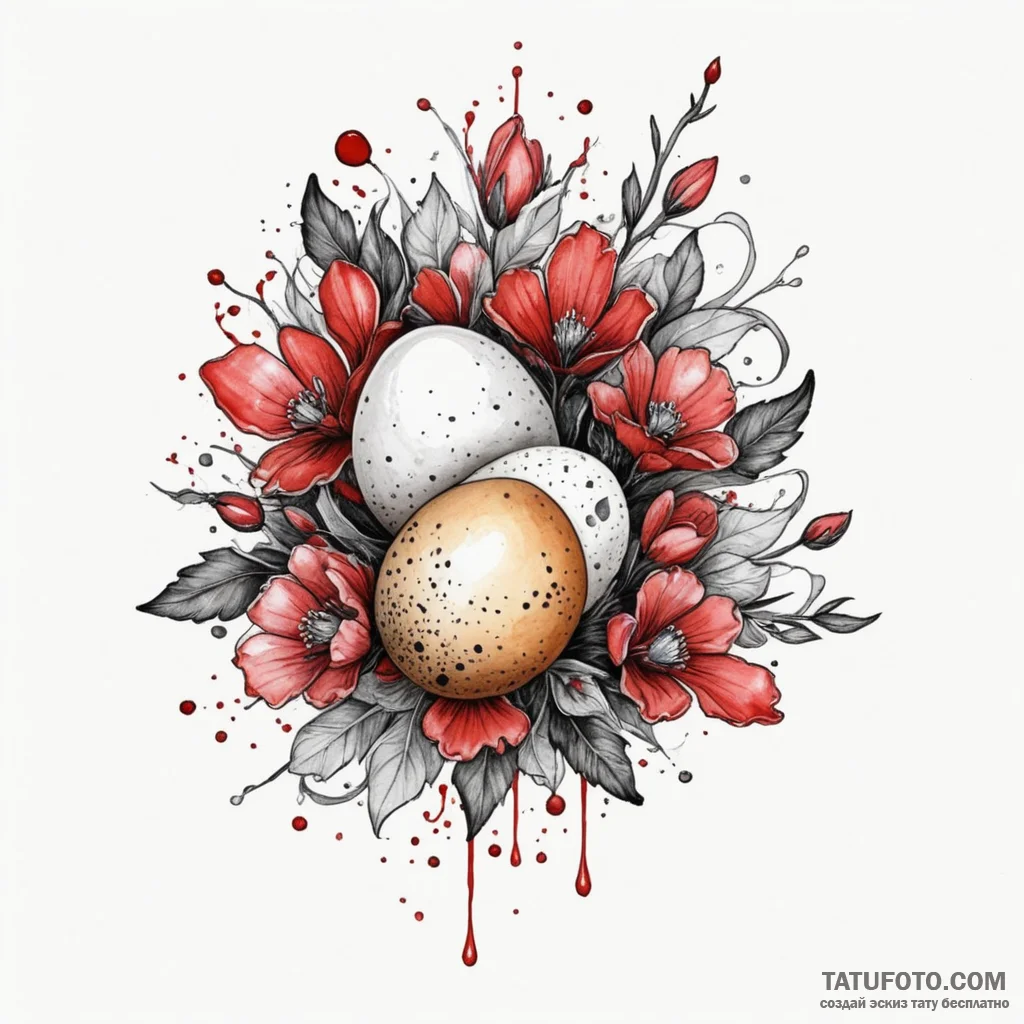 Quail egg beneath spectral bloom, artistic ta... - эскиз тату (№1750308368_1, 19.06.2025 04:46) — Tatufoto.com