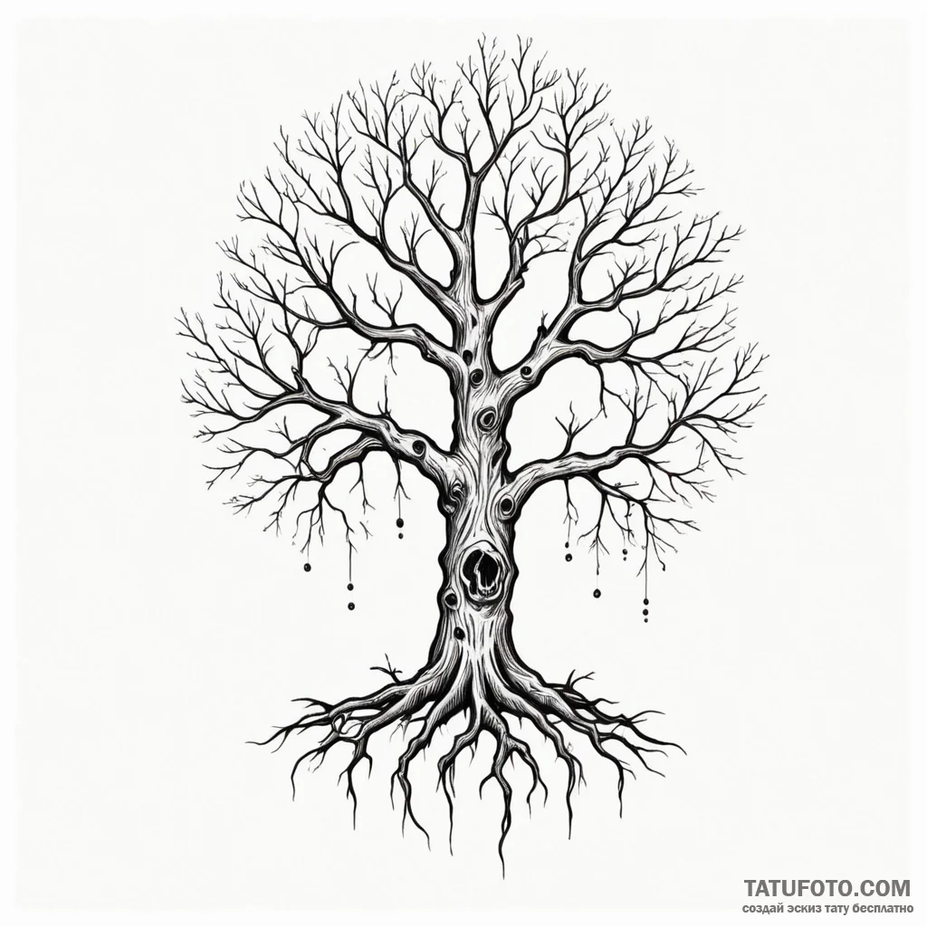 Forgotten tree with bone roots, tattoo line a... - эскиз тату (№1750309015_0, 19.06.2025 04:56) — Tatufoto.com