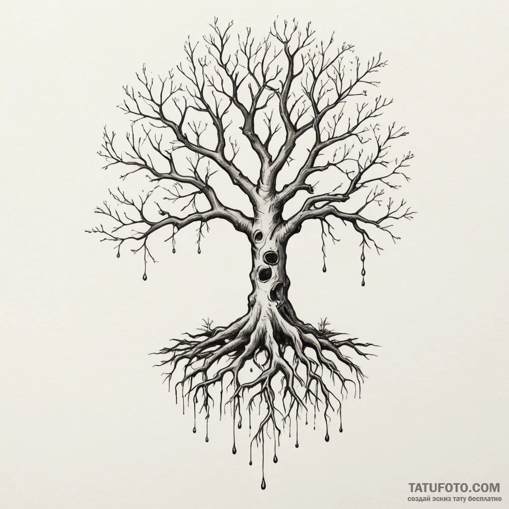 Forgotten tree with bone roots, tattoo line a... - эскиз тату (№1750309015_1, 19.06.2025 04:56) — Tatufoto.com