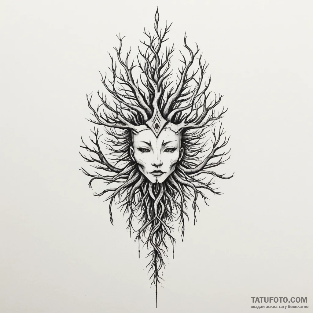 Glyph-etched blade crowned with roots, tattoo... - эскиз тату (№1750309158_0, 19.06.2025 04:59) — Tatufoto.com
