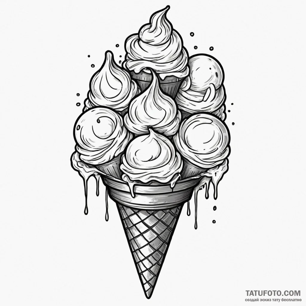 Ice cream, ink illustration for tattoo, black... - эскиз тату (№1750309945_1, 19.06.2025 05:12) — Tatufoto.com