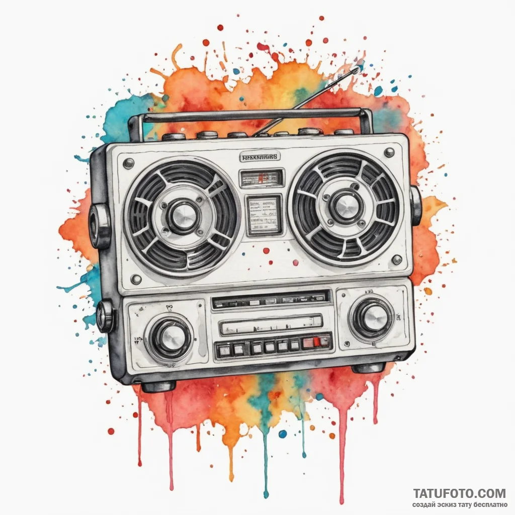 Tape recorder, tattoo drawing outline, soft w... - эскиз тату (№1750310161_0, 19.06.2025 05:16) — Tatufoto.com