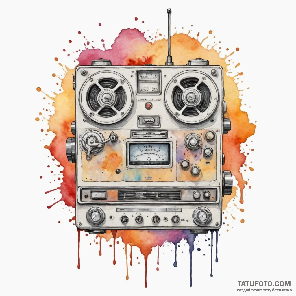 Tape recorder, tattoo drawing outline, soft w... - эскиз тату (№1750310161_1, 19.06.2025 05:16) — Tatufoto.com