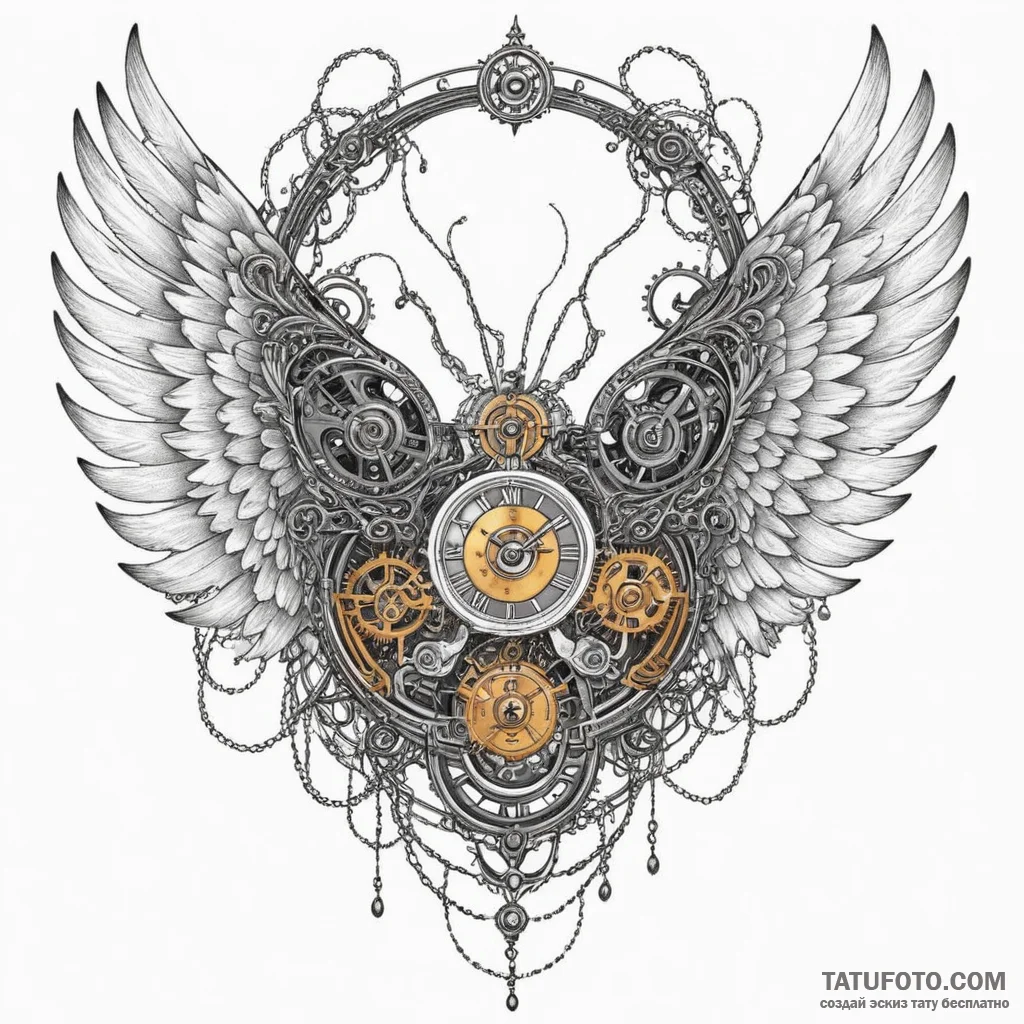 Clockwork wings unfolding, tattoo line art, n... - эскиз тату (№1750310807_1, 19.06.2025 05:26) — Tatufoto.com