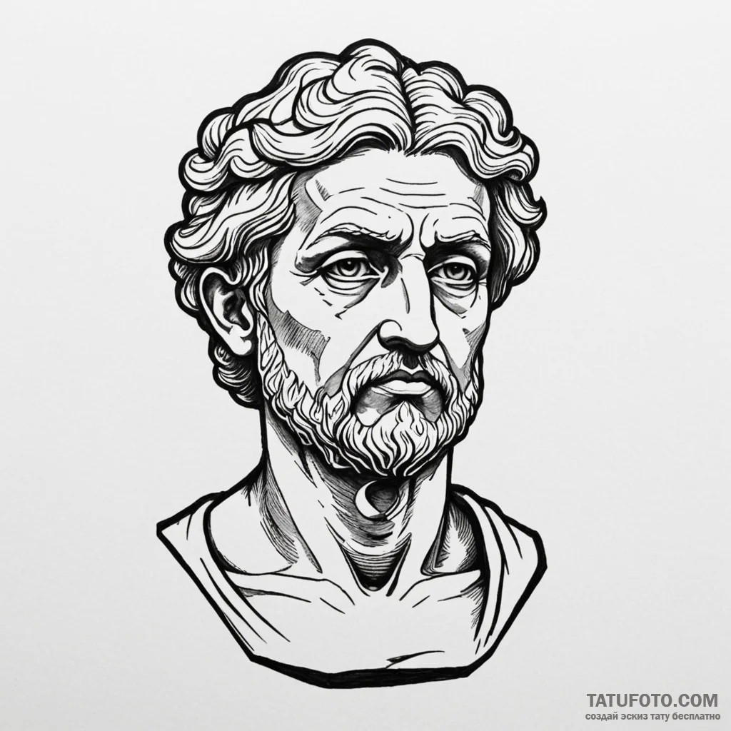 A classical bust of a philosopher, stoic expr... - эскиз тату (№1750311805_1, 19.06.2025 05:43) — Tatufoto.com