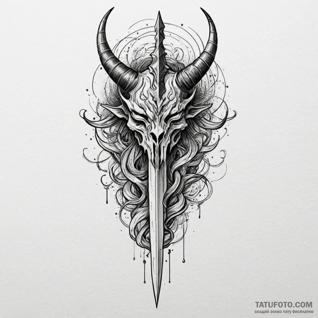 Horned dagger through spectral storm, artisti... - эскиз тату (№1750311877_0, 19.06.2025 05:44) — Tatufoto.com