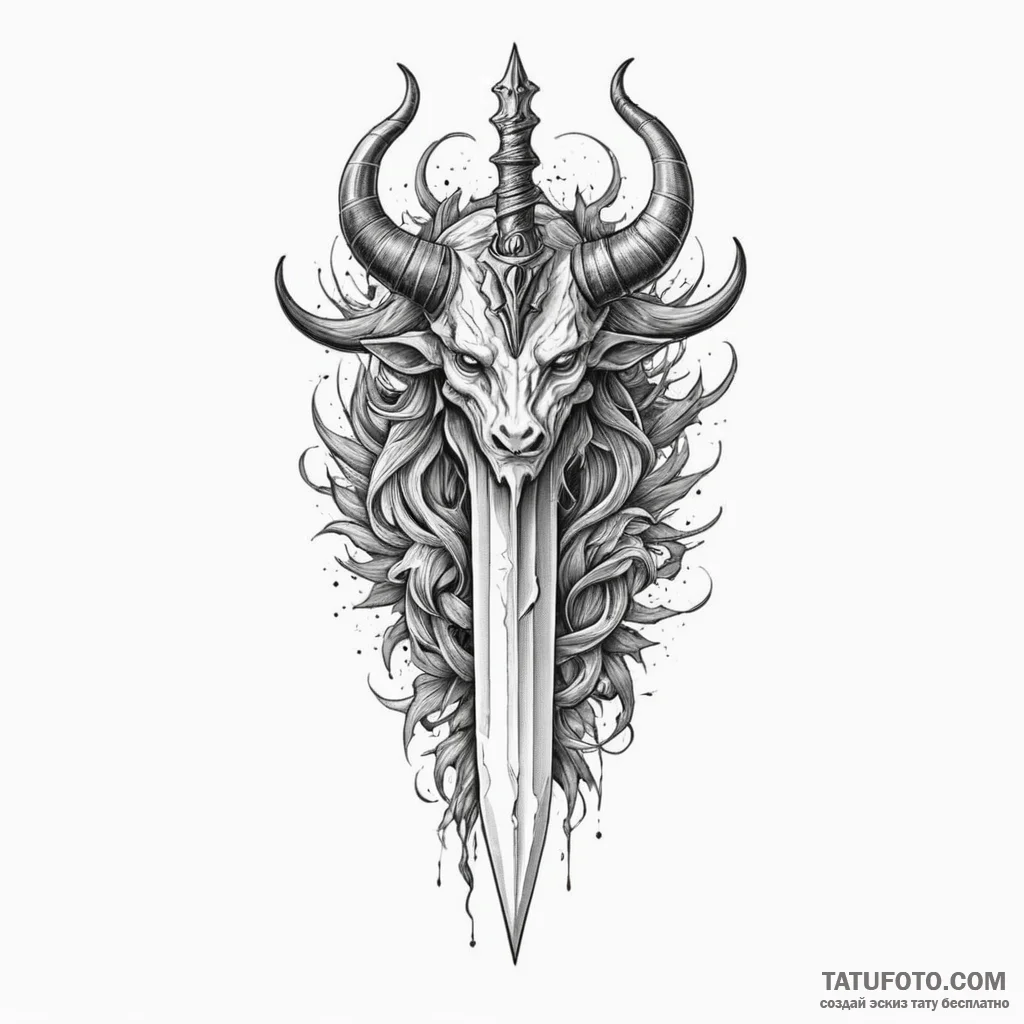 Horned dagger through spectral storm, artisti... - эскиз тату (№1750311877_1, 19.06.2025 05:44) — Tatufoto.com