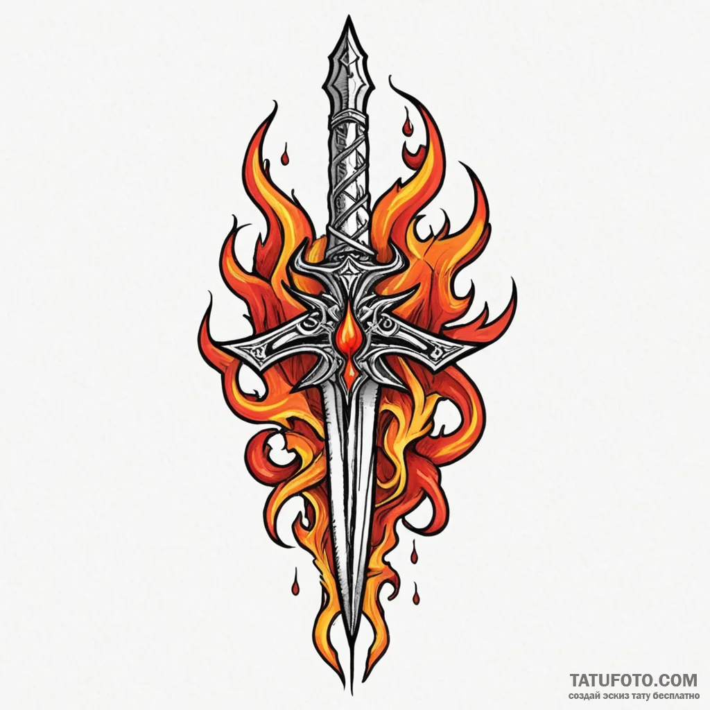Dagger piercing sigil of flame, ink illustrat... - эскиз тату (№1750312807_0, 19.06.2025 06:00) — Tatufoto.com