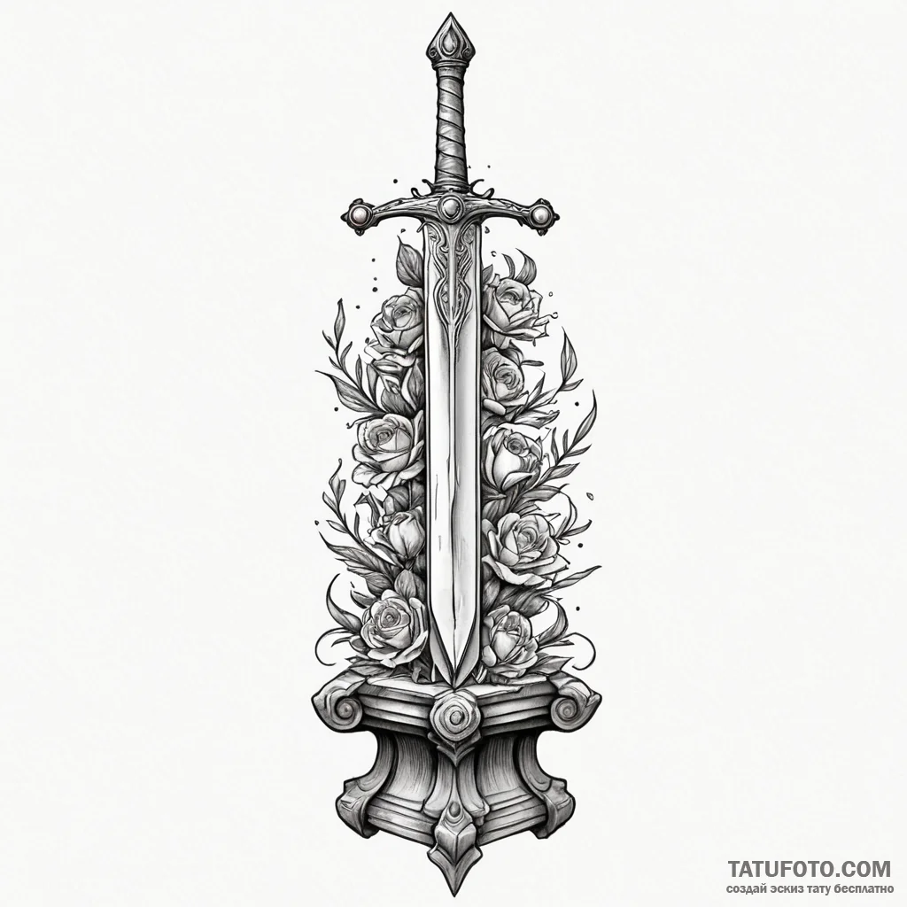 Ancient sword in cracked pedestal, tattoo fla... - эскиз тату (№1750312878_1, 19.06.2025 06:01) — Tatufoto.com