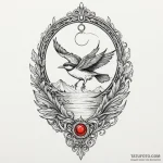 A whimsical bird looking at its reflection, s… — эскиз тату (№1750314588_0, 19.06.2025 06:29) — Tatufoto.com