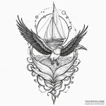 A whimsical bird looking at its reflection, s… — эскиз тату (№1750314588_1, 19.06.2025 06:29) — Tatufoto.com