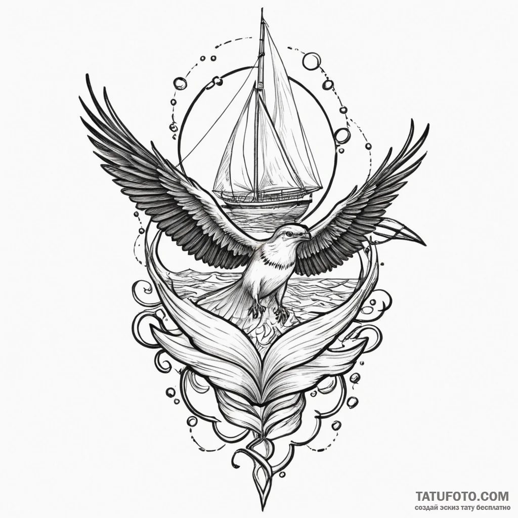A whimsical bird looking at its reflection, s... - эскиз тату (№1750314588_1, 19.06.2025 06:29) — Tatufoto.com
