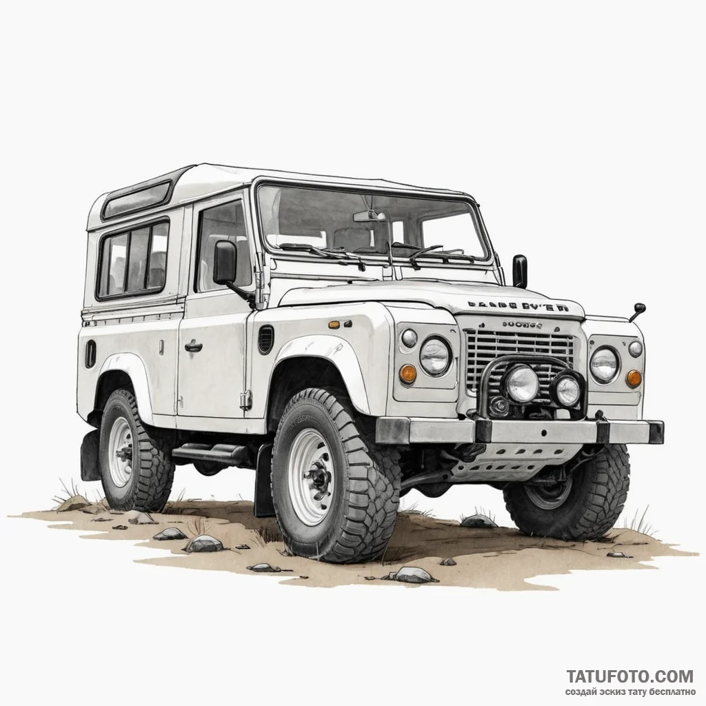 Land rover defender, rugged and classic, on a... - эскиз тату (№1750315370_1, 19.06.2025 06:42) — Tatufoto.com