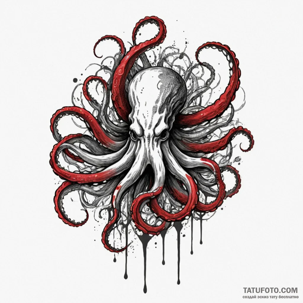 Kraken, artistic tattoo sketch, on a clean wh... - эскиз тату (№1750315512_0, 19.06.2025 06:45) — Tatufoto.com