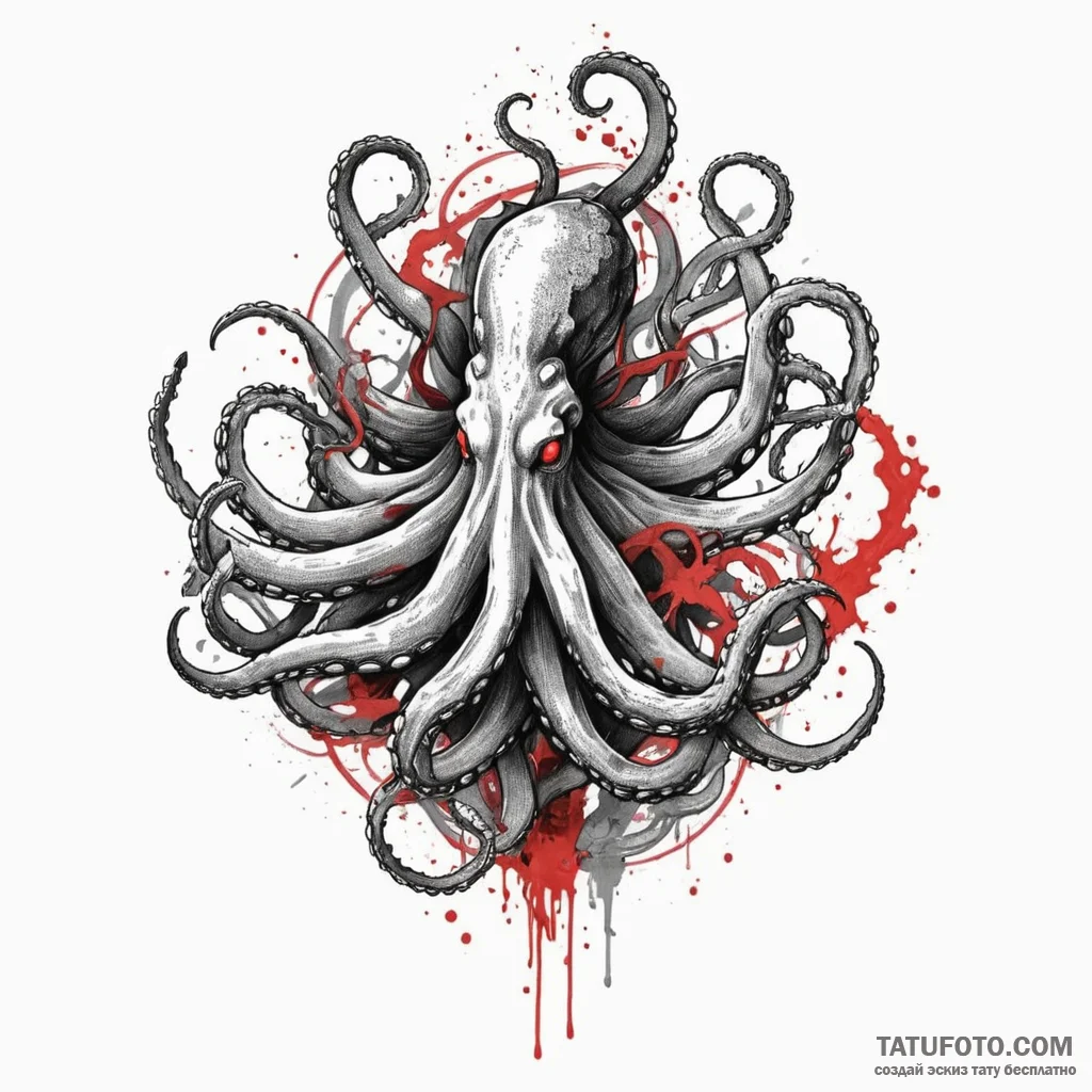 Kraken, artistic tattoo sketch, on a clean wh... - эскиз тату (№1750315512_1, 19.06.2025 06:45) — Tatufoto.com