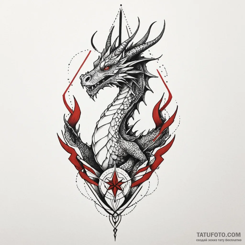 Dragon spire crowned with stars, tattoo line... - эскиз тату (№1750315583_1, 19.06.2025 06:46) — Tatufoto.com