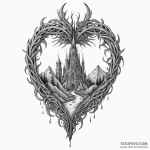 Molten heart beneath shattered spire, tattoo… — эскиз тату (№1750316225_1, 19.06.2025 06:57) — Tatufoto.com