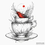 A whimsical bird on a teacup, delicate,, tatt… — эскиз тату (№1750316437_0, 19.06.2025 07:00) — Tatufoto.com
