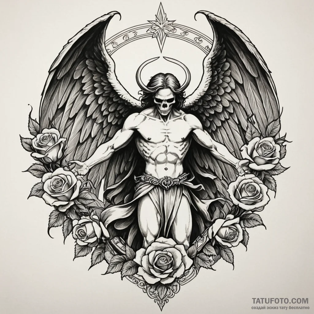 Archangel michael casting down lucifer, rende... - эскиз тату (№1750316865_1, 19.06.2025 07:07) — Tatufoto.com