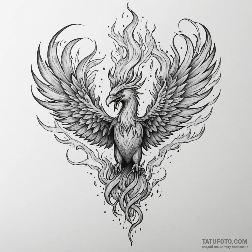 Animated phoenix screaming through fire, tatt... - эскиз тату (№1750317295_0, 19.06.2025 07:14) — Tatufoto.com