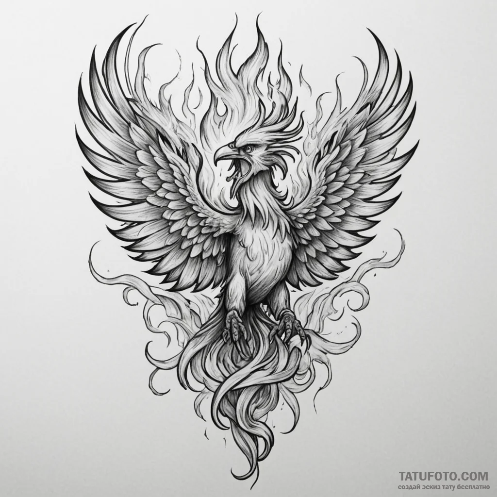 Animated phoenix screaming through fire, tatt... - эскиз тату (№1750317295_1, 19.06.2025 07:14) — Tatufoto.com