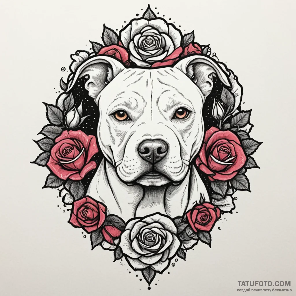 Pit bull terrier, concept art for tattoo, dot... - эскиз тату (№1750318287_0, 19.06.2025 07:31) — Tatufoto.com