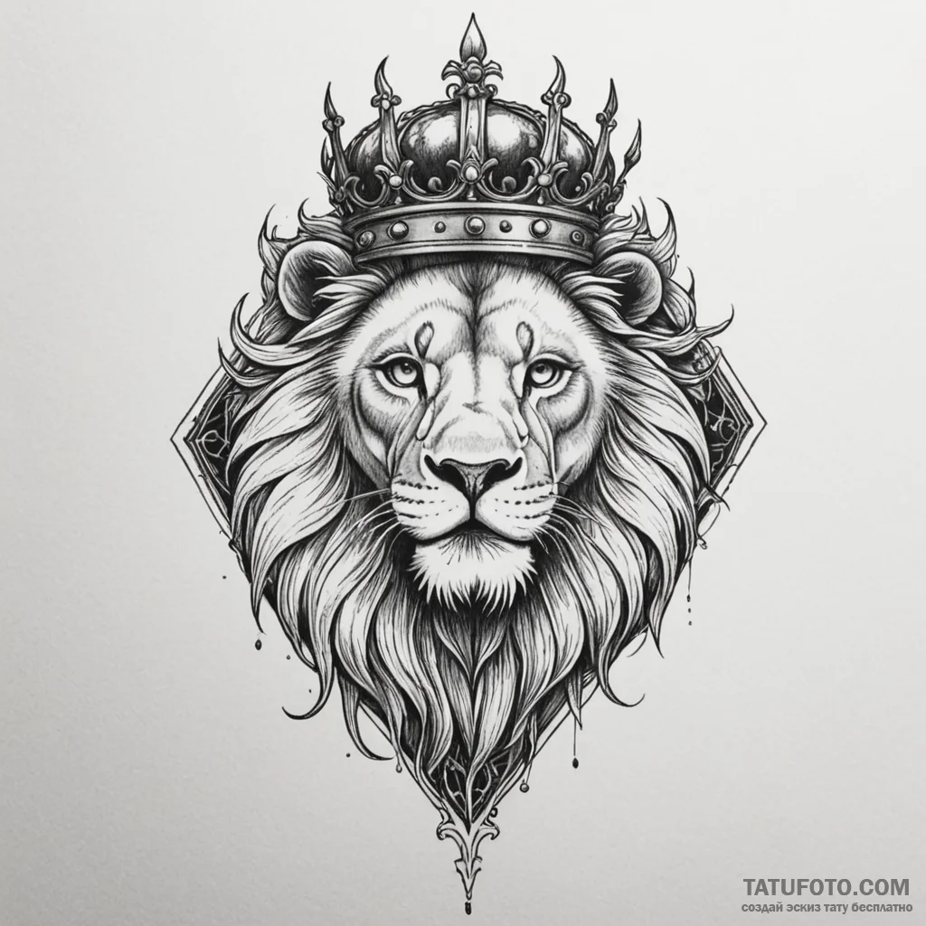 Arcane lion with crown of flames, tattoo draw... - эскиз тату (№1750318935_0, 19.06.2025 07:42) — Tatufoto.com