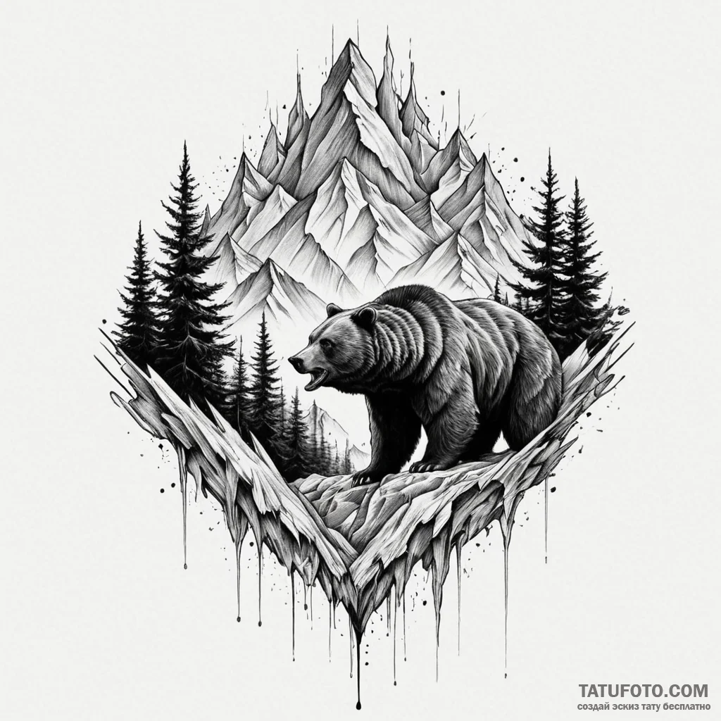 Bear's roar materializing as a soundwave of j... - эскиз тату (№1750319007_0, 19.06.2025 07:43) — Tatufoto.com