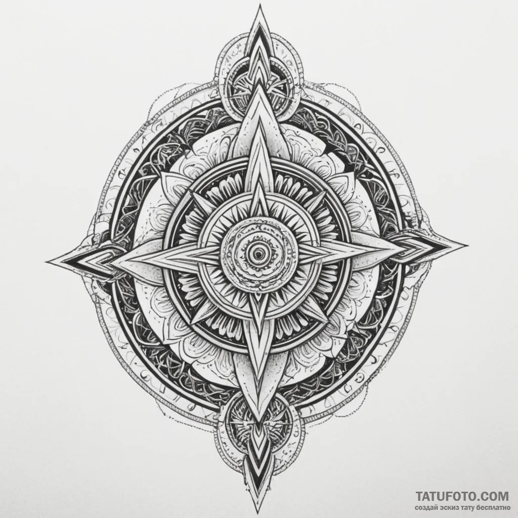 Dagger rising from celestial wheel, tattoo fl... - эскиз тату (№1750319077_0, 19.06.2025 07:44) — Tatufoto.com