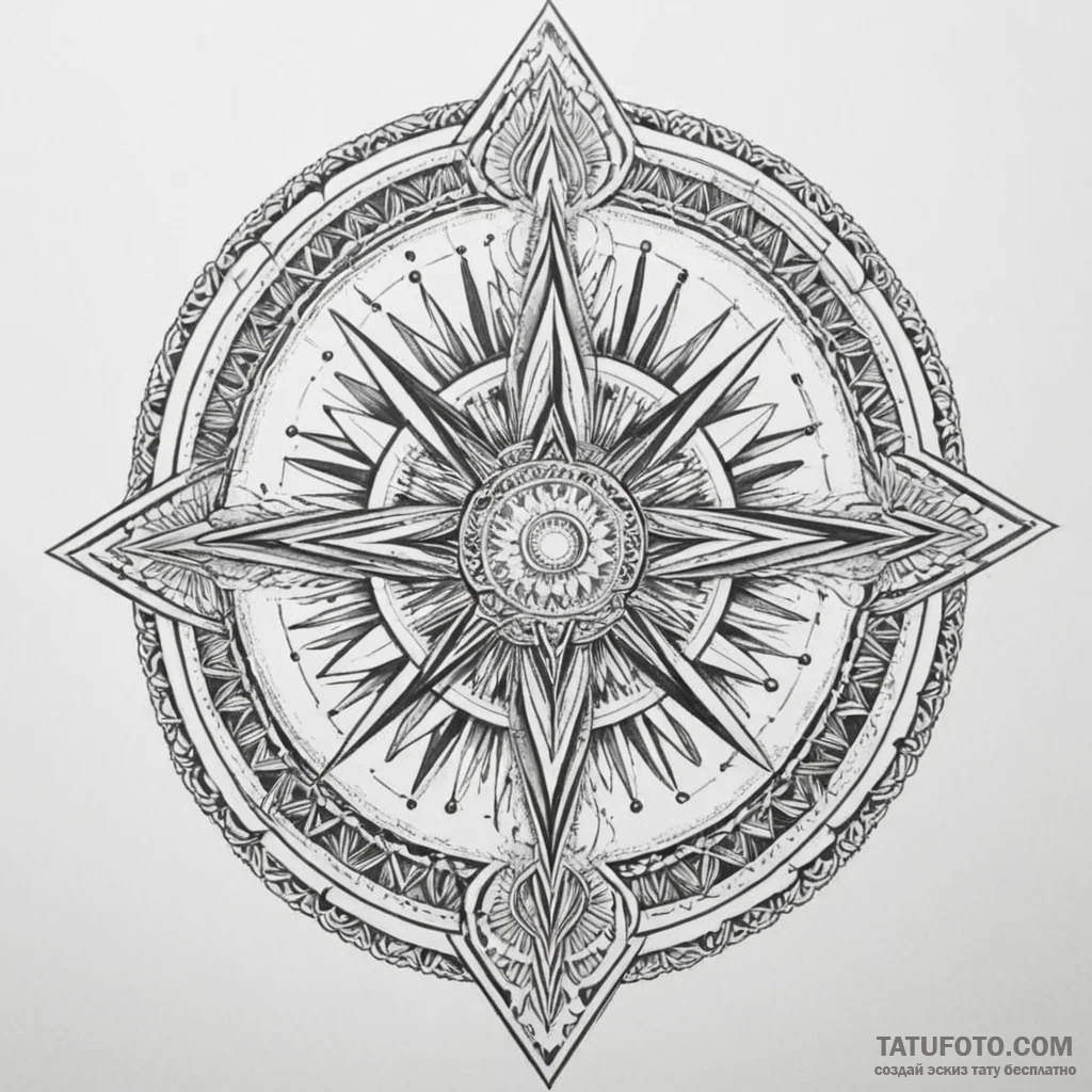 Dagger rising from celestial wheel, tattoo fl... - эскиз тату (№1750319077_1, 19.06.2025 07:44) — Tatufoto.com