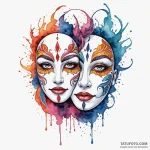 Animated mask split in two, tattoo line art,… — эскиз тату (№1750319938_0, 19.06.2025 07:58) — Tatufoto.com