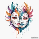 Animated mask split in two, tattoo line art,… — эскиз тату (№1750319938_1, 19.06.2025 07:58) — Tatufoto.com