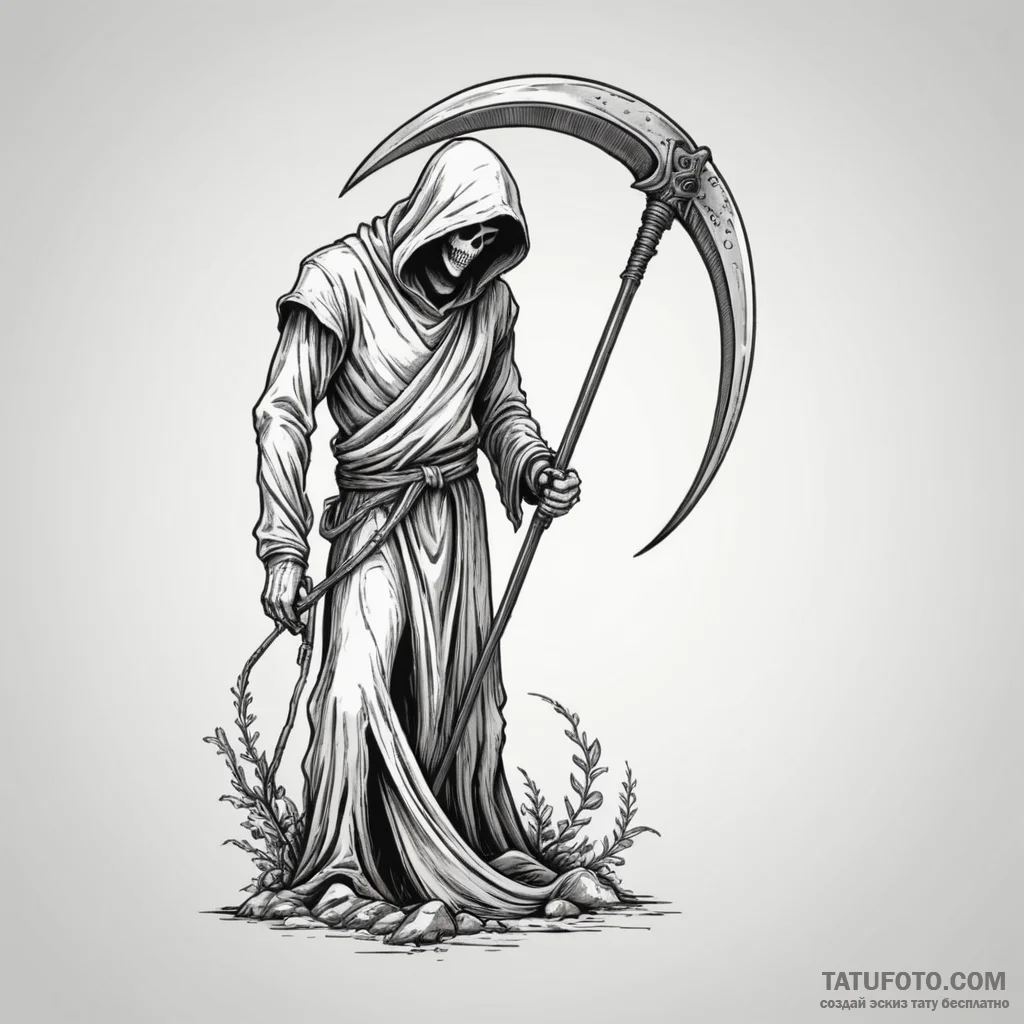 Reaper's scythe leaning against a wall, artis... - эскиз тату (№1750320010_0, 19.06.2025 08:00) — Tatufoto.com