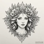 Feathered bloom crowned in ivy, concept art f… — эскиз тату (№1750321507_0, 19.06.2025 08:25) — Tatufoto.com