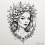 Feathered bloom crowned in ivy, concept art f… — эскиз тату (№1750321507_1, 19.06.2025 08:25) — Tatufoto.com