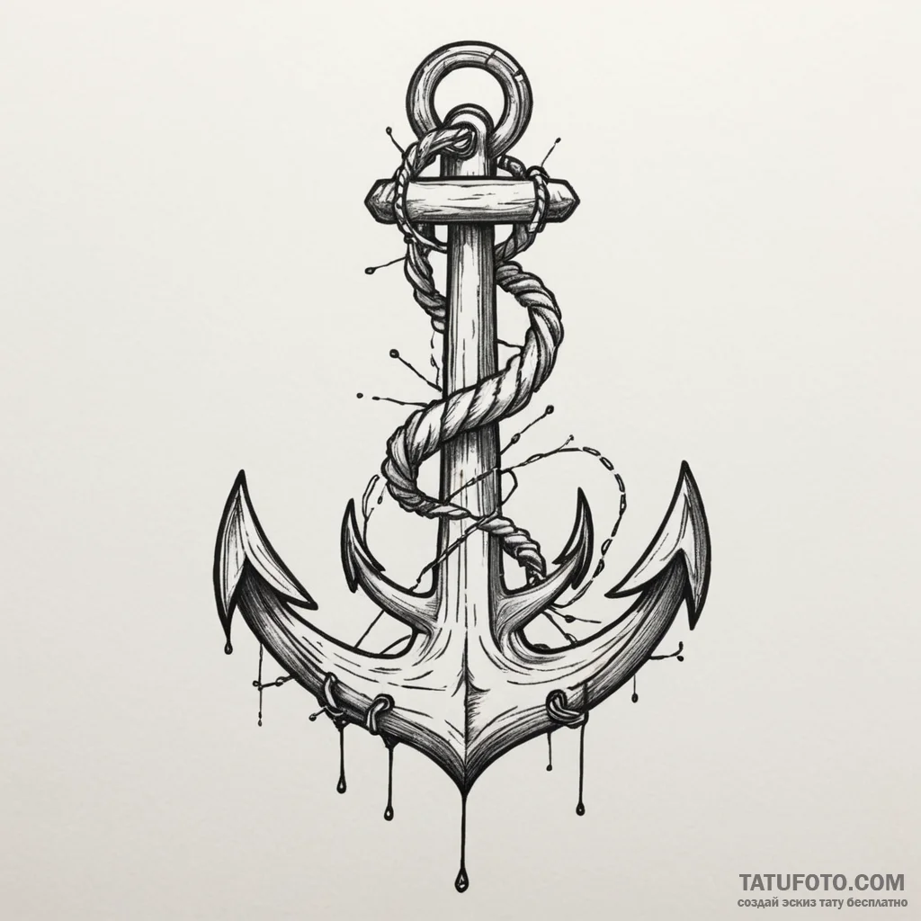 Anchor, tattoo line art, stylized interpretat... - эскиз тату (№1750321578_0, 19.06.2025 08:26) — Tatufoto.com