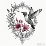 Hummingbird sipping nectar from a fuchsia flo… — эскиз тату (№1750321792_1, 19.06.2025 08:29) — Tatufoto.com