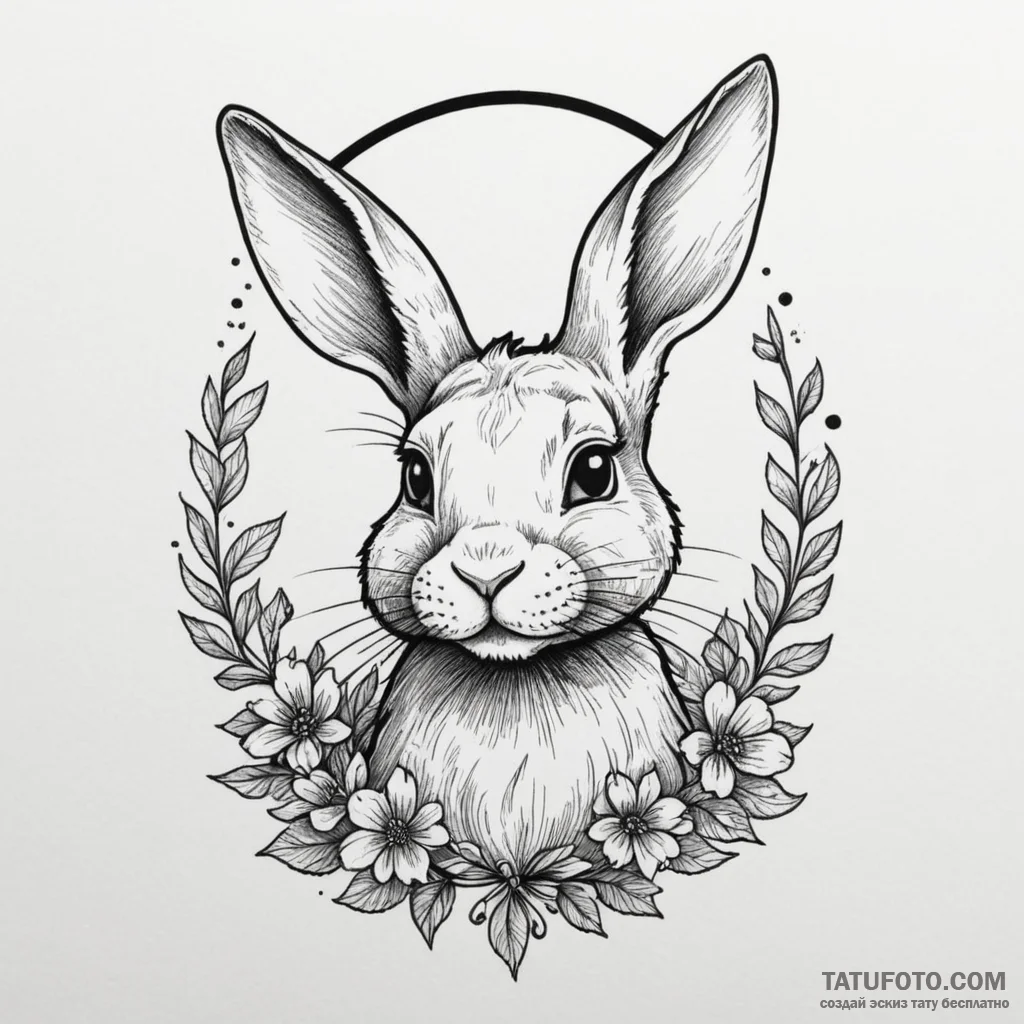 A whimsical bunny ears headband with flowers,... - эскиз тату (№1750321934_0, 19.06.2025 08:32) — Tatufoto.com