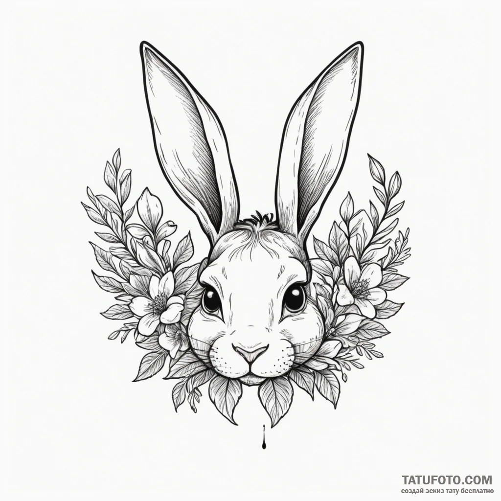 A whimsical bunny ears headband with flowers,... - эскиз тату (№1750321934_1, 19.06.2025 08:32) — Tatufoto.com