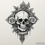 Etched key held by bone hand, tattoo line art… — эскиз тату (№1750323435_1, 19.06.2025 08:57) — Tatufoto.com