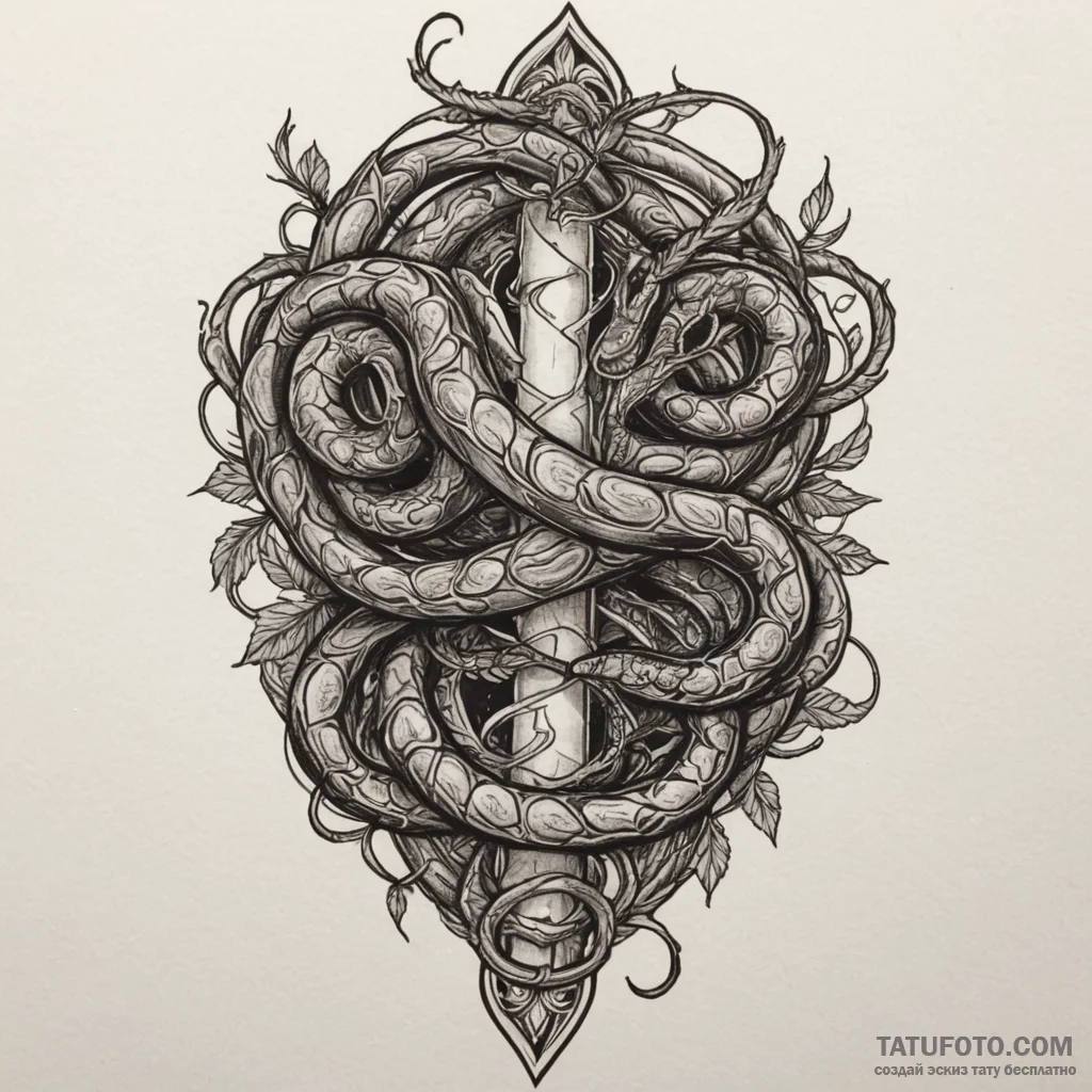 Black root serpent coiling upwards, tattoo fl... - эскиз тату (№1750324364_1, 19.06.2025 09:12) — Tatufoto.com