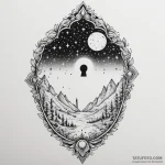 Night sky seen through a keyhole, tattoo flas… — эскиз тату (№1750324436_0, 19.06.2025 09:13) — Tatufoto.com