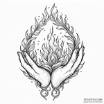 Molten scroll burning in hands, tattoo flash… — эскиз тату (№1750325225_0, 19.06.2025 09:27) — Tatufoto.com